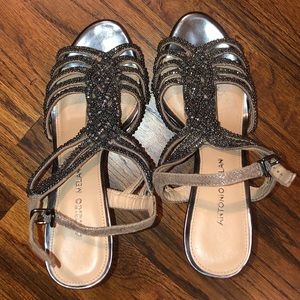 Antonio Melani beaded heels, silver/gray